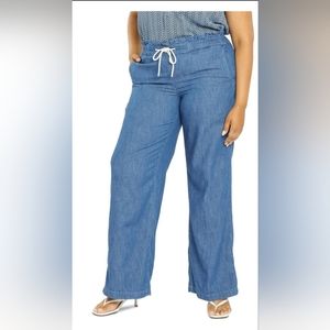 NYDJ Chambray Wide Leg Pants With Ruffled Drawstring Waist size 18W NWT